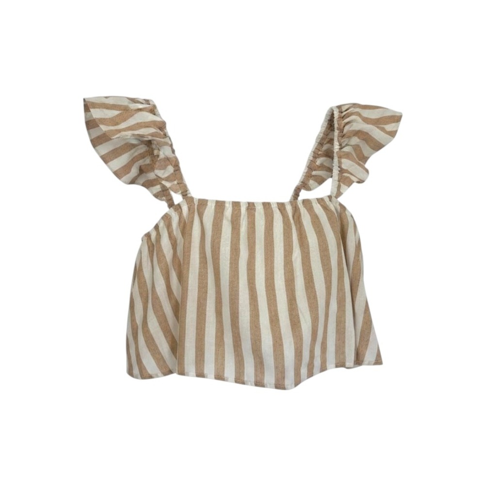 English Factory Crop Top Tan White Striped Ruffle Strap Womens Medium NEW